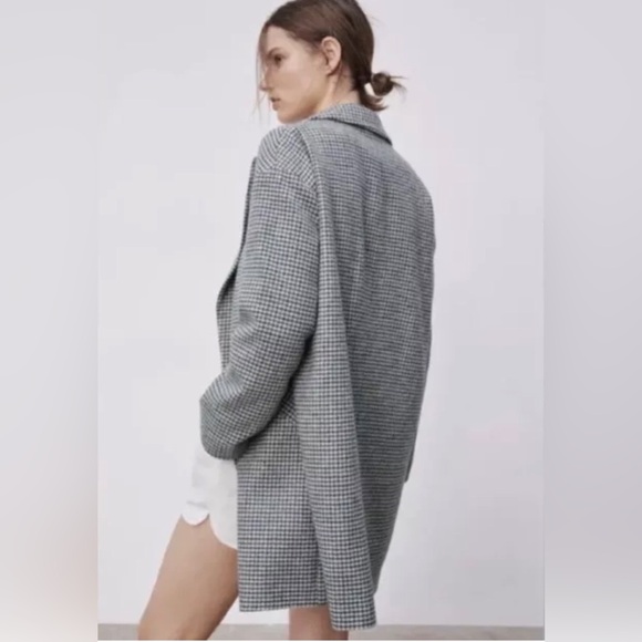 Zara Blazer Coat Buttoned Multicolored Houndstooth NWOT - Picture 6 of 11